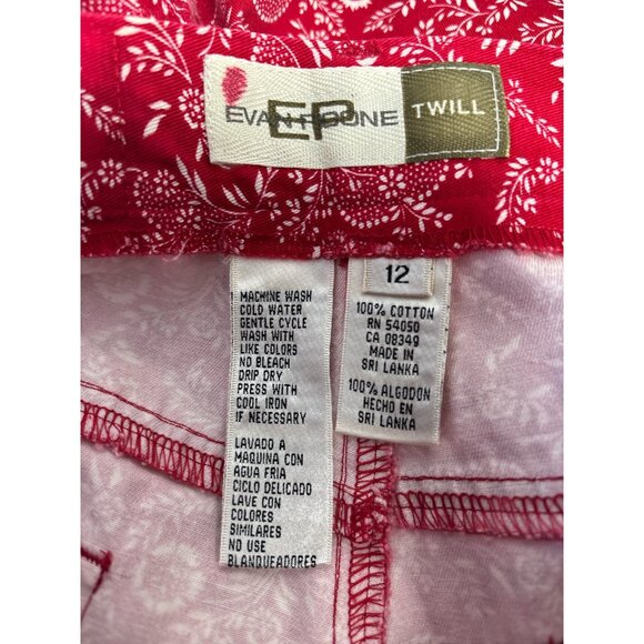 Evan-Picone Red Floral Twill Pants – Size 12 – 100% Cotton – Cropped Length – Vi - Picture 6 of 8